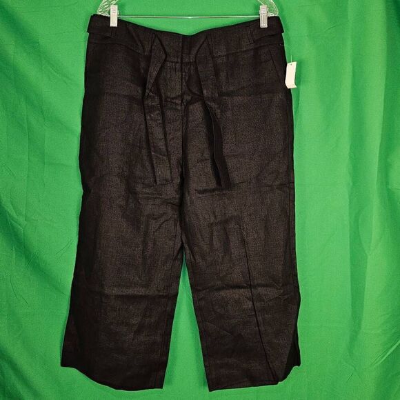 NWT Talbots Womens Black Pure‎ Irish Linen Wide Leg Crop Pants 14 - Picture 1 of 6